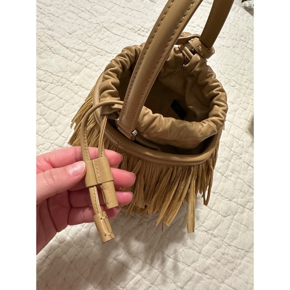 MICHAEL KORS COLLECTION Ischia Mini Leather and Fringe Bucket Bag Natural Peanut - Picture 12 of 14
